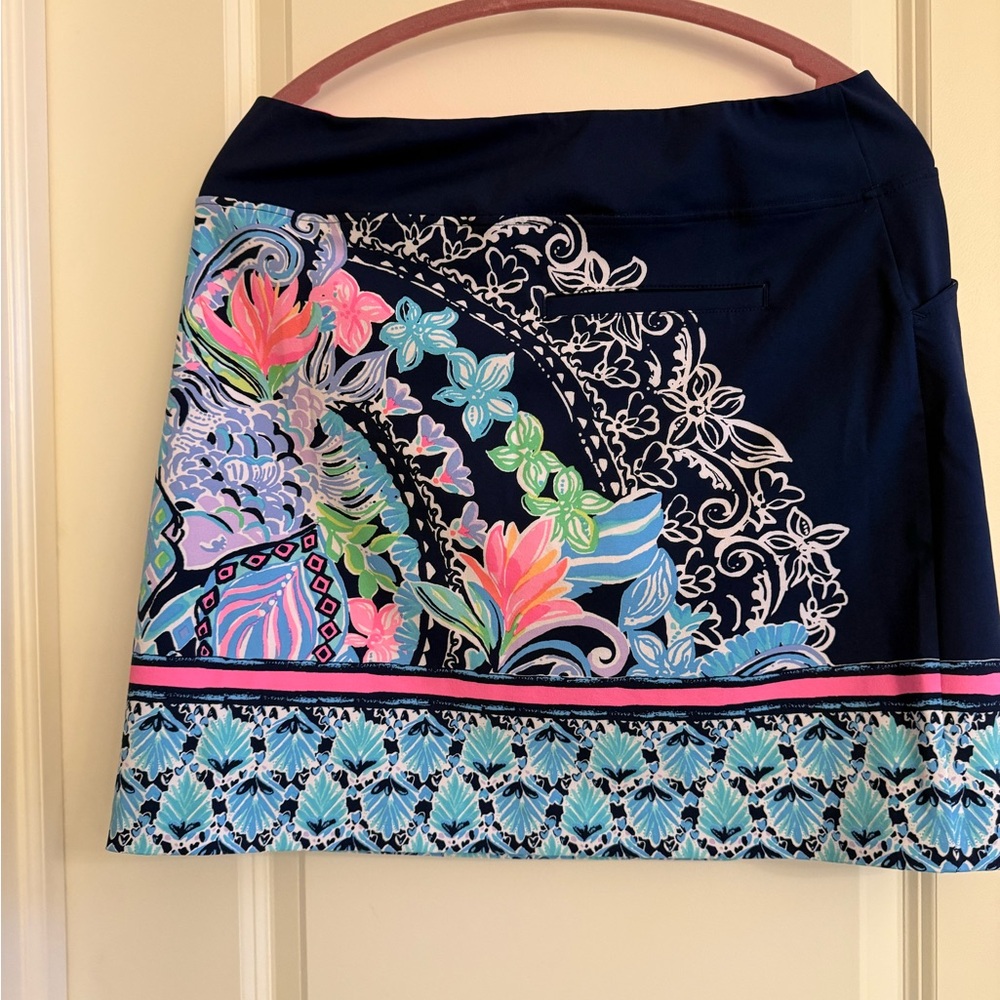 🦩Lilly Pulitzer Luxletic beautiful Navy Floral Border Print Skirt - Multicolor